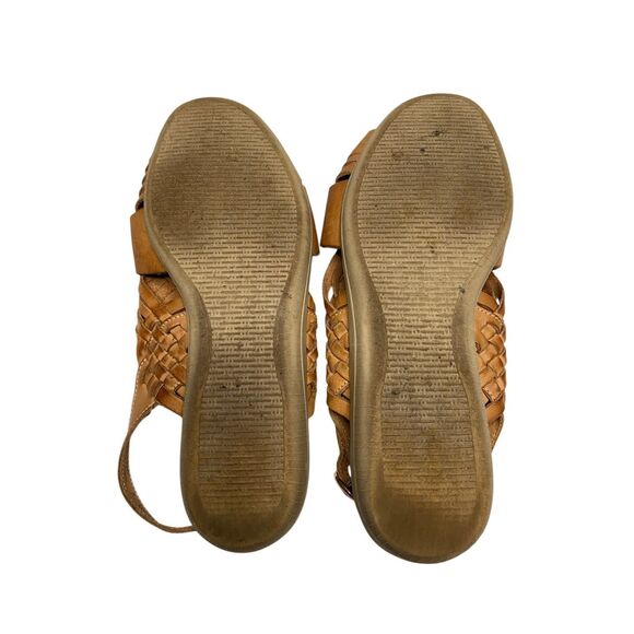 Softspots Womens 7W Brown Cognac Leather Huarache Adjustable Slingback Sandals - Picture 9 of 11